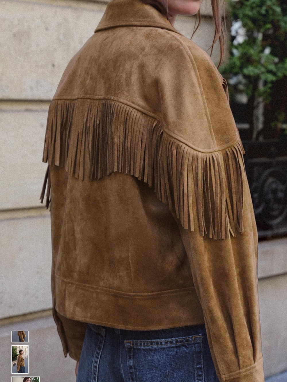 Zara Suede Fringe Bomber Jacket - Tan
